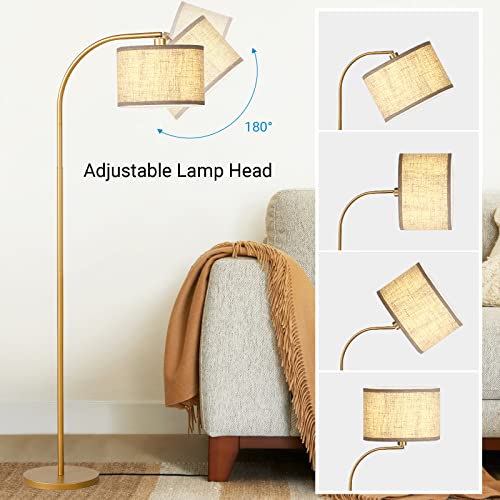 DEWENWILS Modern Arched Floor Lamps with Adjustable Lampshade, Standing Tall Arc Lamp, Corner Reading Light for Living Room, Bedroom, Office, Simple Design Farmhouse Style (Gold)