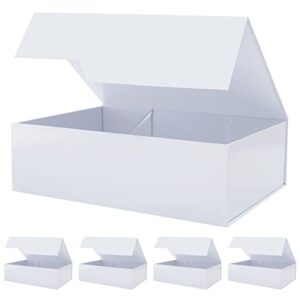 yawoirg white present box, 5 pack 13x9x4 inches, extra large gift box for presents, empty magnetic gift box with lid, square decorative gift boxes for gift wrapping, glossy