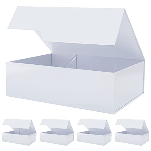 YAWOIRG White Present Box, 5 pack 13x9x4 inches, Extra Large Gift Box for Presents, Empty Magnetic Gift Box with Lid, Square Decorative Gift Boxes for Gift Wrapping, Glossy