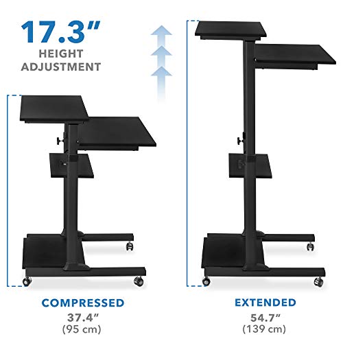 Mount-It! Mobile Standing Desk/Height Adjustable Stand Up Computer Work Station | Rolling Presentation Cart with 27.5 Inch Wide Platform, Locking Wheels