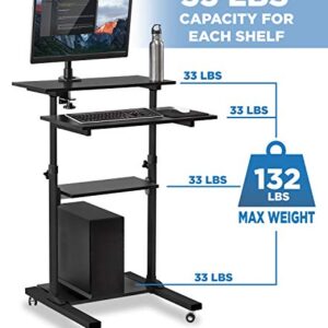 Mount-It! Mobile Standing Desk/Height Adjustable Stand Up Computer Work Station | Rolling Presentation Cart with 27.5 Inch Wide Platform, Locking Wheels