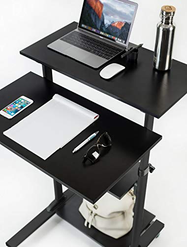 Mount-It! Mobile Standing Desk/Height Adjustable Stand Up Computer Work Station | Rolling Presentation Cart with 27.5 Inch Wide Platform, Locking Wheels