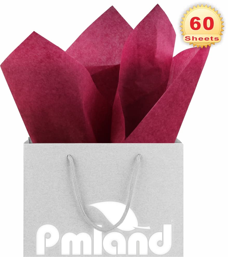 PMLAND Premium Quality Gift Wrapping Paper - Burgundy Color - 20 Inches x 26 Inches 60 Sheets