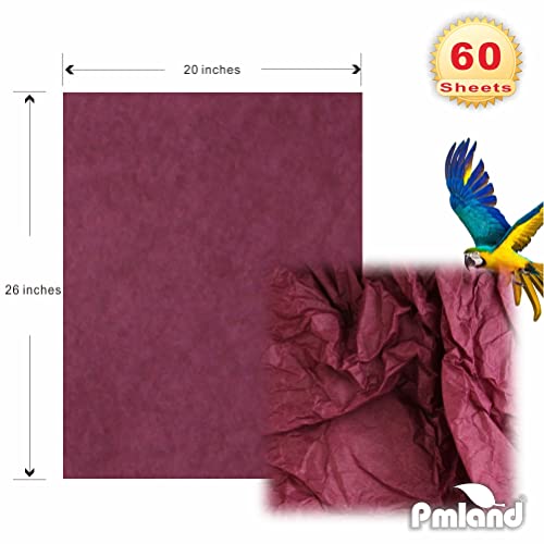 PMLAND Premium Quality Gift Wrapping Paper - Burgundy Color - 20 Inches x 26 Inches 60 Sheets