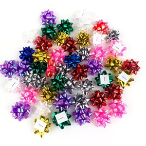 worlds 50pc assorted mini christmas confetti star bows self-adhesive gift wrap bows 1”inch
