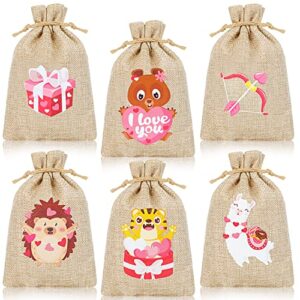 ccinee 36pcs valentine’s day burlap bags, 4″x6″ heart love shaped drawstring gift bags candy pouches linen pockets for valentine’s day wedding birthdays party favor gift bags