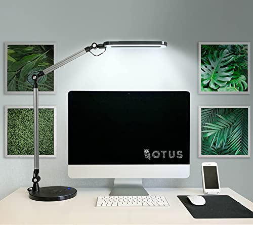 OTUS [2in1] LED Desk Lamp for Home Office with Wireless Charger, Architect LED Desk Light for Study, Reading, Working, Adjustable Tall Swing Arm Table Light, Dimmable Brightness, 3 Color Modes