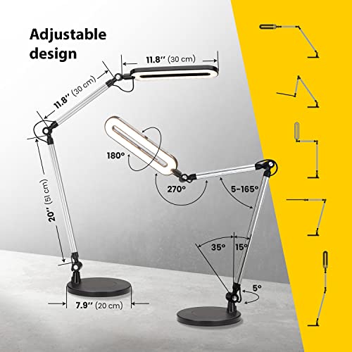 OTUS [2in1] LED Desk Lamp for Home Office with Wireless Charger, Architect LED Desk Light for Study, Reading, Working, Adjustable Tall Swing Arm Table Light, Dimmable Brightness, 3 Color Modes