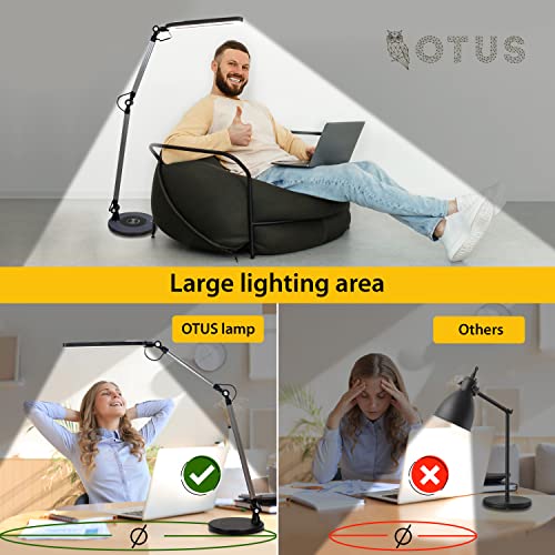 OTUS [2in1] LED Desk Lamp for Home Office with Wireless Charger, Architect LED Desk Light for Study, Reading, Working, Adjustable Tall Swing Arm Table Light, Dimmable Brightness, 3 Color Modes