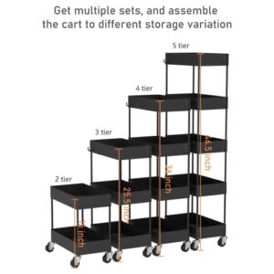 CAXXA 4-Tier Rolling Storage Organizer with 4 Small Baskets - Mobile Utility Cart with Caster Wheels, Black