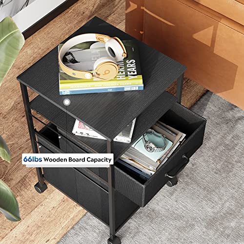 DEVAISE 2 Drawer Mobile File Cabinet, Rolling Printer Stand with Open Storage Shelf, Fabric Vertical Filing Cabinet fits A4 or Letter Size for Home Office, Black