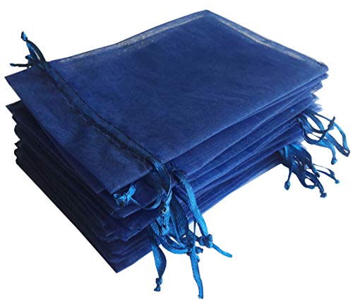 100 Pc 4x6 inch Gift Wrap Bags Navy Blue,Organza Sheer Fabric,Drawstring Glossy Pastel Treat Bag for Baby Shower Favor,House Party Favors,Bridal Shower Favor,Lipsense Holder,Xmas,Tea,Cookies,Chocolate