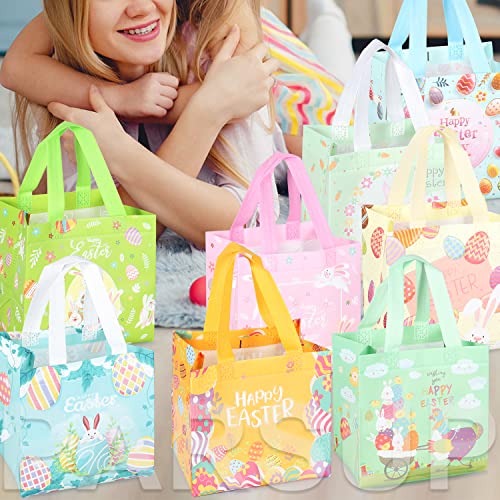 8PCS Happy Easter Egg Hunt Bags Easter Bunny Carrot Chick Egg Gift Bags with Handles, Easter Treat Bags, Multifunctional Non-Woven Easter Bags for Gifts Wrapping, Egg Hunt, Easter Party Supplies , 8.3×7.9×5.9inch