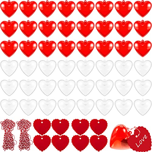 200 Pieces Valentines Day Heart Shaped Plastic Container with Heart Valentines Card for Filling Treats Valentine's Day Classroom Wedding Exchange Party Favor Gift Box Containers