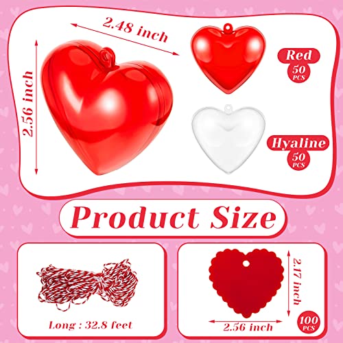 200 Pieces Valentines Day Heart Shaped Plastic Container with Heart Valentines Card for Filling Treats Valentine's Day Classroom Wedding Exchange Party Favor Gift Box Containers