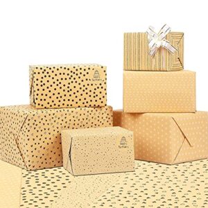 goldorcle kraft wrapping paper, folded gift wrapping paper 12 sheets 27″ x 20″ 6 styles, includes ribbon pull bow and sticker tag for birthday holiday party gift wrap (not rolls)