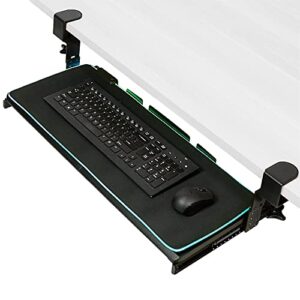 vivo large height adjustable under desk keyboard tray with rgb led light mouse pad, c-clamp mount, 27 (33 including clamps) x 11 inch slide-out platform computer drawer for typing, black, mount-kb05gp