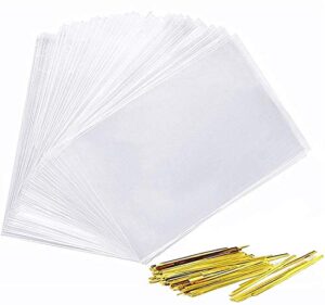 350 pcs 4×6 inch clear treat bags,cellophane treat bags with 400pcs twist ties,plastic bags for bakery, cookies, candies,dessert