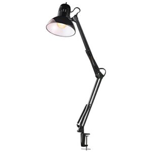 globe electric 12641 32″ swing-arm clamp-on lamp, black finish, led bulb included, home office accessories, desk lamps for home office, home décor, desk lamp, nightstand, room décor, reading lamp