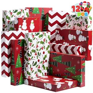 joyin 12 pcs 14″ x 9.5″ x 2″ christmas tone shirt wrap boxes ​with lid and base, clothes, wrapping robe boxes,gift boxes, xmas goody gift boxes for christmas, birthdays, wedding, 4 designs