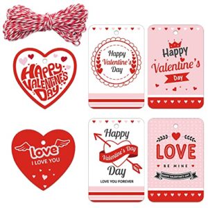 Valentines Day Gift Tags - 50 Counts 6 Styles Red Kraft Wrapping Labels White Cardboard Name Cards for DIY Craft Wrapping Valentine's Day Theme Party Hanging Decoration
