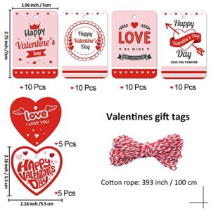 Valentines Day Gift Tags - 50 Counts 6 Styles Red Kraft Wrapping Labels White Cardboard Name Cards for DIY Craft Wrapping Valentine's Day Theme Party Hanging Decoration