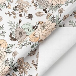 wrapaholic wrapping paper roll – the vintage floral printed on white pearlized paper,perfect for wedding, birthday, holiday, baby shower wrap – 30 inch x 33 feet