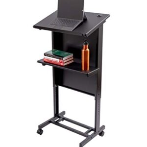 Stand Up Desk Store Mobile Adjustable Height Rolling Lectern Podium with Heavy Duty Steel Frame (Black Frame/Black Shelves, 25.5" Wide)