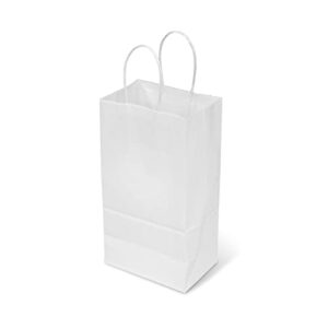 towrap small white paper bags 100pcs 5.25×3.75×8 inch gift bags with handles bulk,party bags, shopping bags,retail bags,merchandise bags,favor bags,business bags