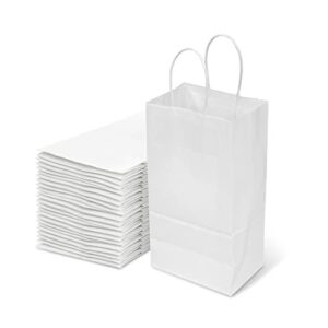 TOWRAP Small White Paper Bags 100Pcs 5.25x3.75x8 Inch Gift Bags with Handles Bulk,Party Bags, Shopping Bags,Retail Bags,Merchandise Bags,Favor Bags,Business Bags