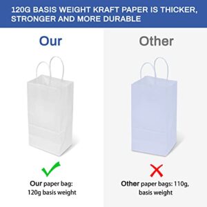 TOWRAP Small White Paper Bags 100Pcs 5.25x3.75x8 Inch Gift Bags with Handles Bulk,Party Bags, Shopping Bags,Retail Bags,Merchandise Bags,Favor Bags,Business Bags