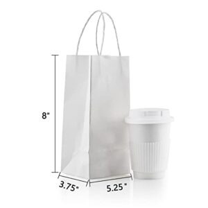 TOWRAP Small White Paper Bags 100Pcs 5.25x3.75x8 Inch Gift Bags with Handles Bulk,Party Bags, Shopping Bags,Retail Bags,Merchandise Bags,Favor Bags,Business Bags