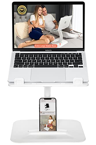 Delapra Laptop Stand for Desk & Bed with Phone Holder | Ergonomic Laptop Riser for Desk | Laptop Holder with Extra Large Base for Stability | 6 Viewing Angles | Height Non-Adjustable 10.6“