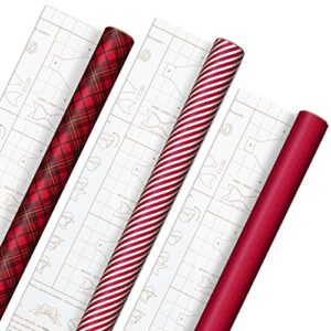 hallmark holiday wrapping paper with diy bow templates on reverse (3 rolls: 120 sq. ft. ttl) red plaid, stripes, polka dots for christmas, valentines day, birthdays, graduations