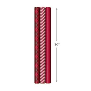 Hallmark Holiday Wrapping Paper with DIY Bow Templates on Reverse (3 Rolls: 120 sq. ft. ttl) Red Plaid, Stripes, Polka Dots for Christmas, Valentines Day, Birthdays, Graduations