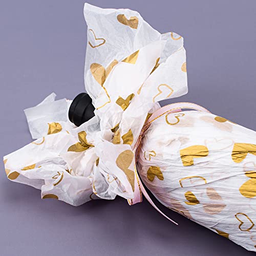 MR FIVE White with Metallic Gold Heart Tissue Paper Bulk,20" x 28",Gold Heart Design Tissue Paper for Gift Bags,Gift Wrapping Tissue Paper for Birthday,Valentine's Day,Mother's Day,Weddings,30 Sheets