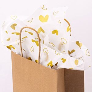 MR FIVE White with Metallic Gold Heart Tissue Paper Bulk,20" x 28",Gold Heart Design Tissue Paper for Gift Bags,Gift Wrapping Tissue Paper for Birthday,Valentine's Day,Mother's Day,Weddings,30 Sheets