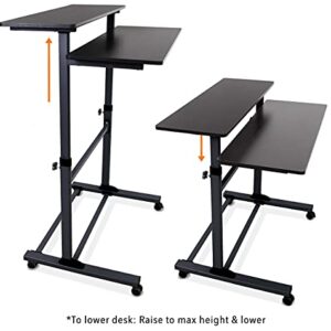 Stand Steady Tranzendesk | Height Adjustable Teacher Desk on Wheels | Mobile Standing Desk with Shelf | Two Level Portable Workstation | Stand Up Desk for Presentations (Black/40x28in)