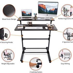 Stand Steady Tranzendesk | Height Adjustable Teacher Desk on Wheels | Mobile Standing Desk with Shelf | Two Level Portable Workstation | Stand Up Desk for Presentations (Black/40x28in)