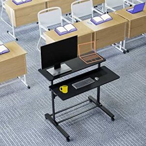 Stand Steady Tranzendesk | Height Adjustable Teacher Desk on Wheels | Mobile Standing Desk with Shelf | Two Level Portable Workstation | Stand Up Desk for Presentations (Black/40x28in)