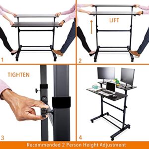 Stand Steady Tranzendesk | Height Adjustable Teacher Desk on Wheels | Mobile Standing Desk with Shelf | Two Level Portable Workstation | Stand Up Desk for Presentations (Black/40x28in)