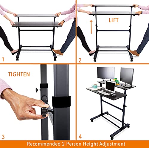 Stand Steady Tranzendesk | Height Adjustable Teacher Desk on Wheels | Mobile Standing Desk with Shelf | Two Level Portable Workstation | Stand Up Desk for Presentations (Black/40x28in)