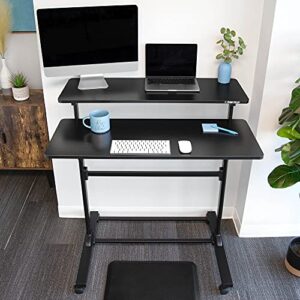 Stand Steady Tranzendesk | Height Adjustable Teacher Desk on Wheels | Mobile Standing Desk with Shelf | Two Level Portable Workstation | Stand Up Desk for Presentations (Black/40x28in)