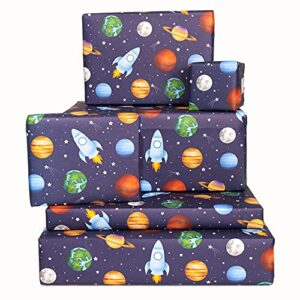 wrapping paper for boys – kids – blue – games (planets in space)