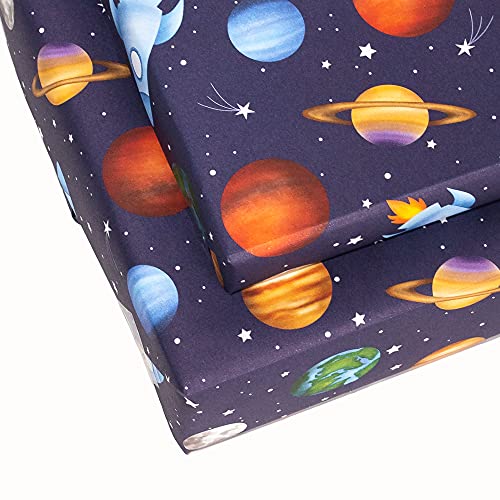 Wrapping Paper for Boys - Kids - Blue - Games (PLANETS IN SPACE)