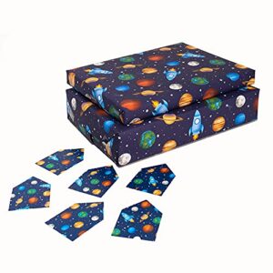 Wrapping Paper for Boys - Kids - Blue - Games (PLANETS IN SPACE)