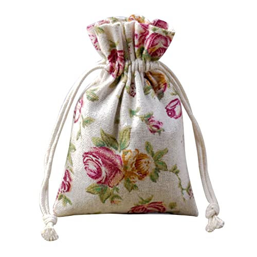 Cooyeah 50pcs Rose Drawstring Burlap Bags, Reusable Double Drawstring Linen Storage Bag Gift Favor Bag for Wedding Birthday Party Jewelry Pouch, 3.9"x5.5"