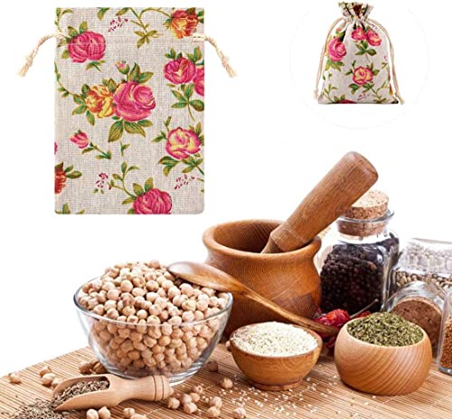 Cooyeah 50pcs Rose Drawstring Burlap Bags, Reusable Double Drawstring Linen Storage Bag Gift Favor Bag for Wedding Birthday Party Jewelry Pouch, 3.9"x5.5"