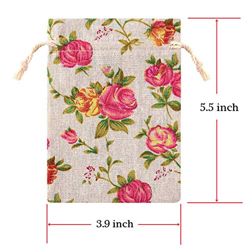 Cooyeah 50pcs Rose Drawstring Burlap Bags, Reusable Double Drawstring Linen Storage Bag Gift Favor Bag for Wedding Birthday Party Jewelry Pouch, 3.9"x5.5"