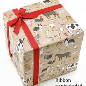 Stesha Party Farm Animal Wrapping Paper Cow Gift Wrap - Folded Flat 30 x 20 Inch - 3 Sheets